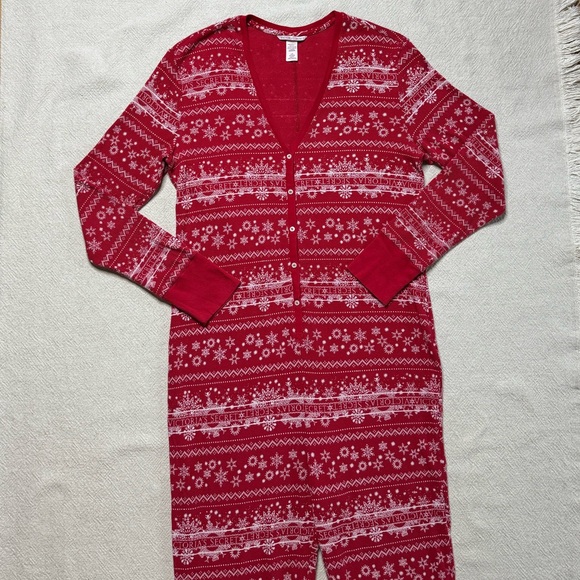 Victoria’s Secret Red Fair Isle Christmas Onesie Pajamas Loungewear L - Picture 2 of 8